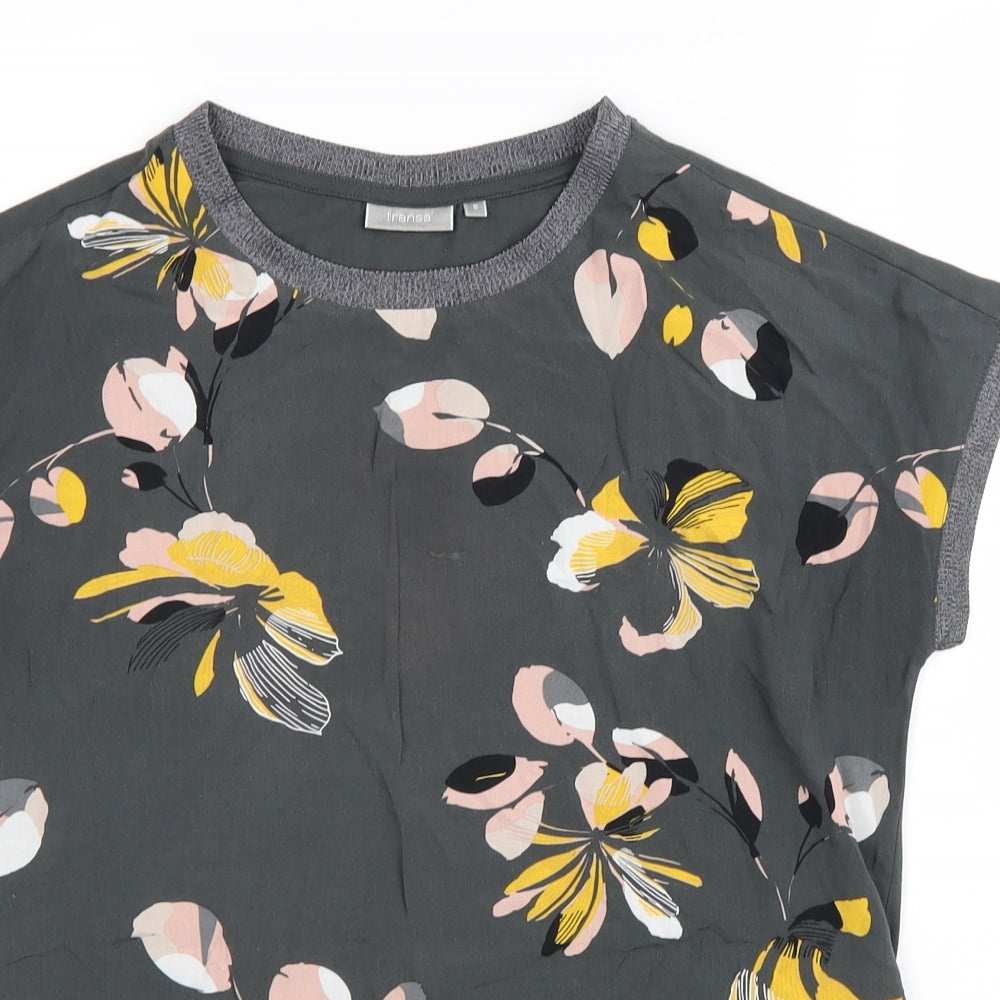 Fransa Womens Green Floral Polyester Basic T-Shirt Size S Round Neck