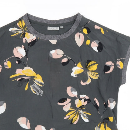 Fransa Womens Green Floral Polyester Basic T-Shirt Size S Round Neck