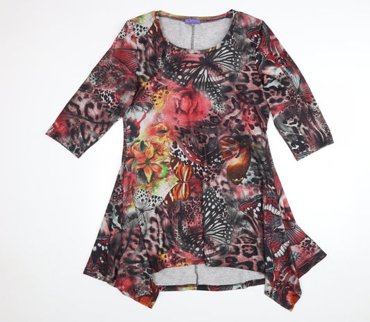 Autonomy Womens Multicoloured Geometric Cotton A-Line Size 16 Round Neck Pullover - Leopard Pattern Butterfly