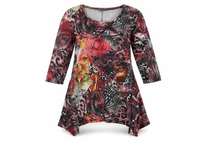 Autonomy Womens Multicoloured Geometric Cotton A-Line Size 16 Round Neck Pullover - Leopard Pattern Butterfly