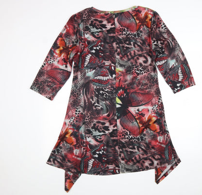 Autonomy Womens Multicoloured Geometric Cotton A-Line Size 16 Round Neck Pullover - Leopard Pattern Butterfly