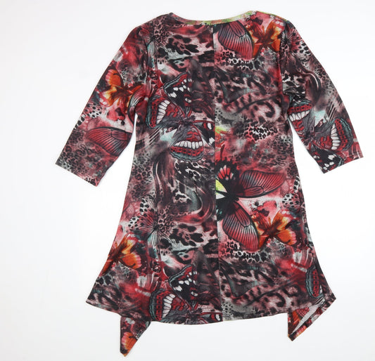 Autonomy Womens Multicoloured Geometric Cotton A-Line Size 16 Round Neck Pullover - Leopard Pattern Butterfly