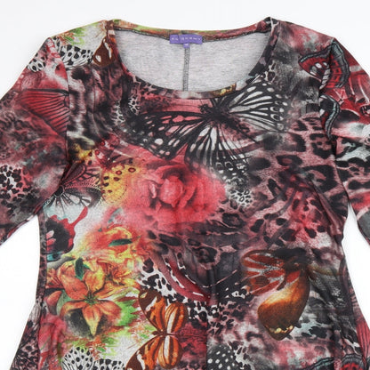 Autonomy Womens Multicoloured Geometric Cotton A-Line Size 16 Round Neck Pullover - Leopard Pattern Butterfly