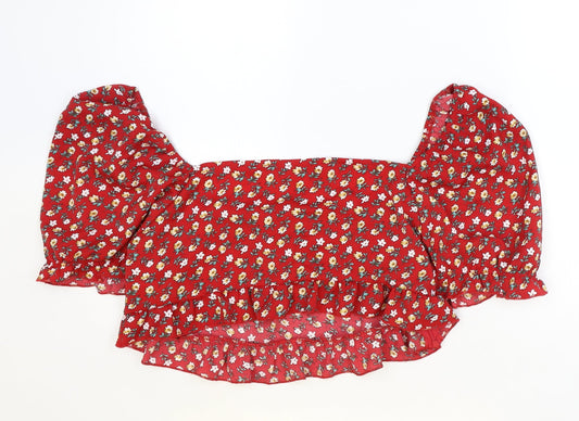 SheIn Womens Red Floral Polyester Cropped Blouse Size 2XL Boat Neck