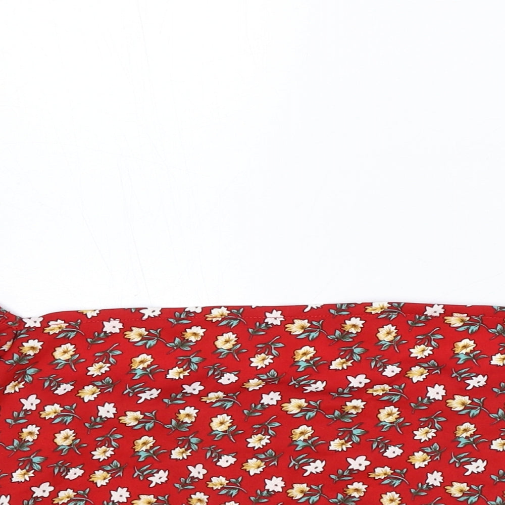 SheIn Womens Red Floral Polyester Cropped Blouse Size 2XL Boat Neck