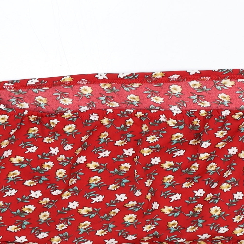 SheIn Womens Red Floral Polyester Cropped Blouse Size 2XL Boat Neck