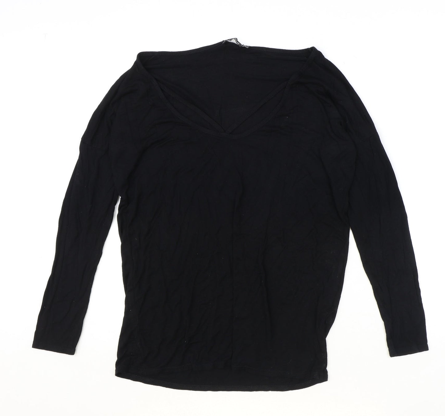 Boohoo Womens Black Polyester Basic T-Shirt Size 10 V-Neck