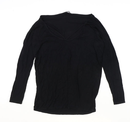 Boohoo Womens Black Polyester Basic T-Shirt Size 10 V-Neck