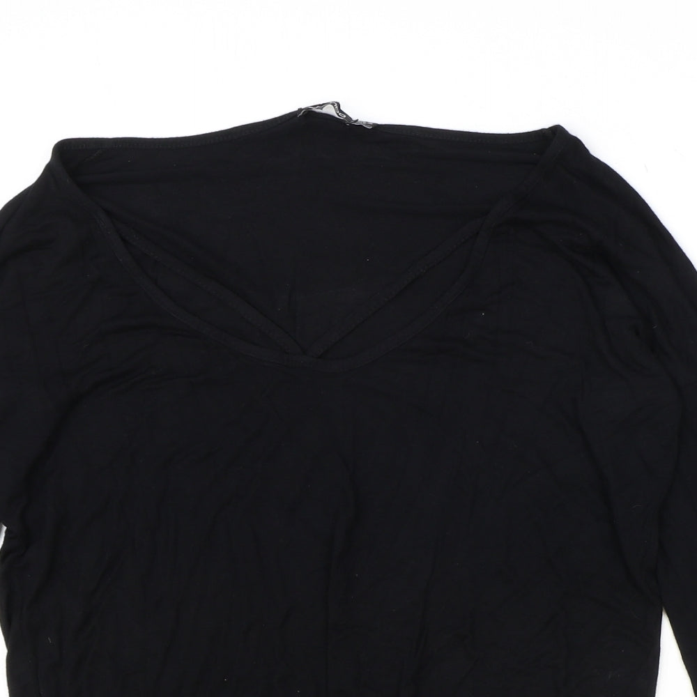Boohoo Womens Black Polyester Basic T-Shirt Size 10 V-Neck