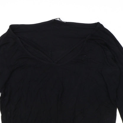 Boohoo Womens Black Polyester Basic T-Shirt Size 10 V-Neck