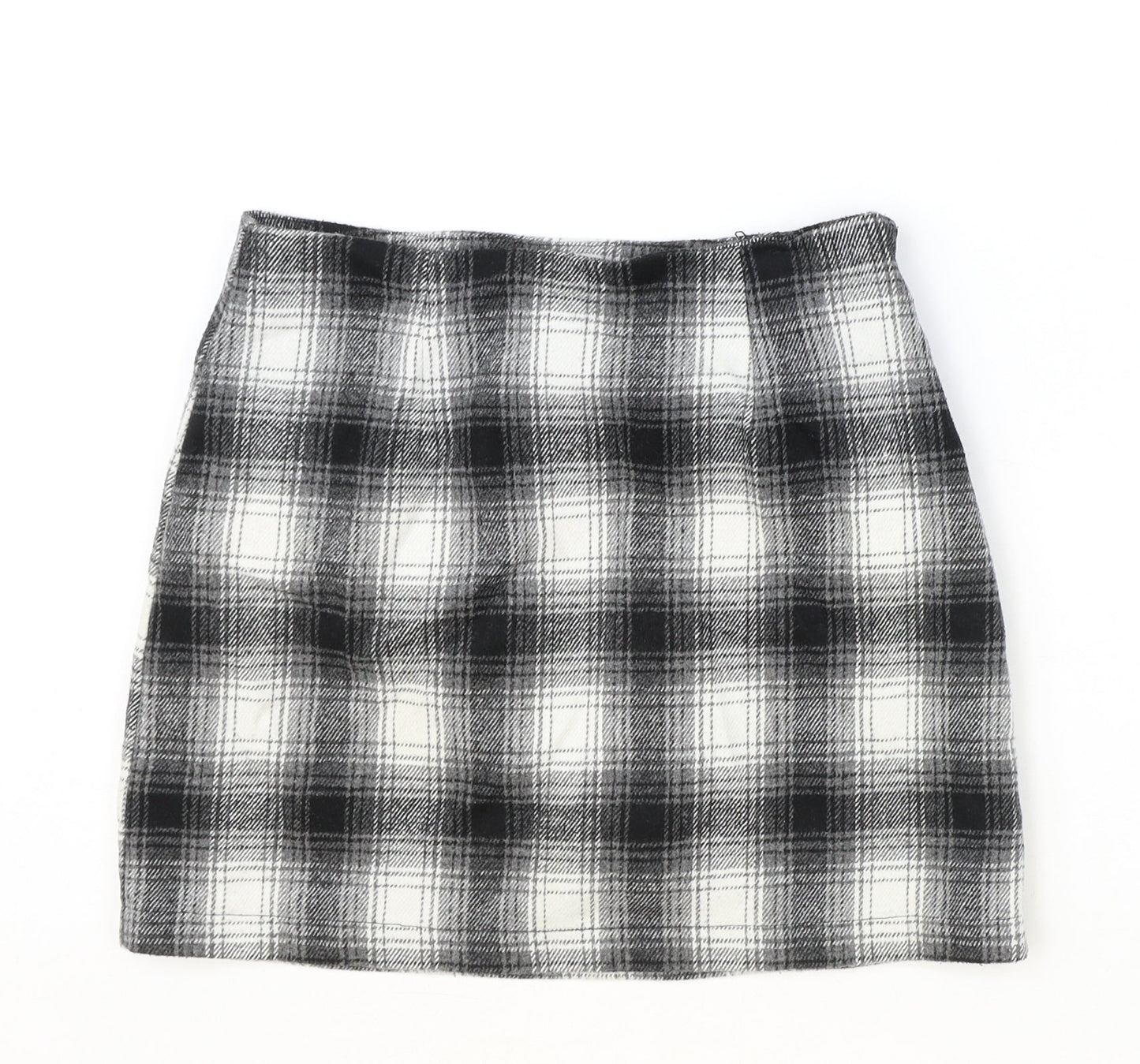 FOREVER 21 Womens Black Plaid Polyester Straight & Pencil Skirt Size S Zip