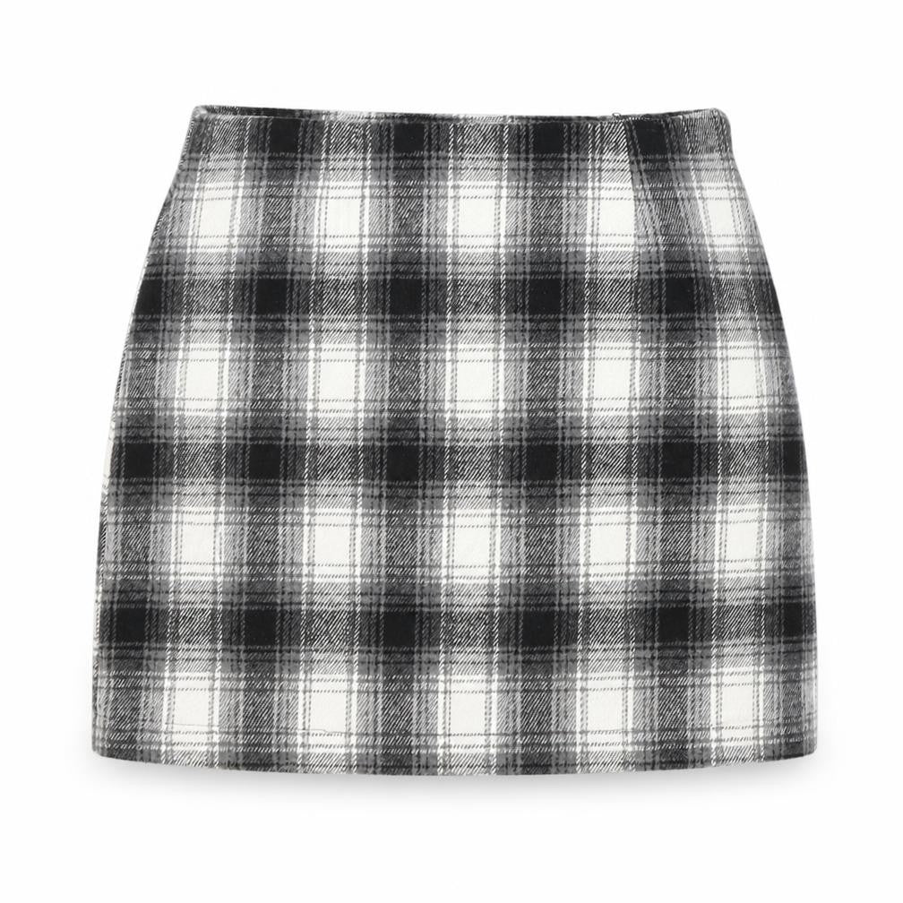 FOREVER 21 Womens Black Plaid Polyester Straight & Pencil Skirt Size S Zip