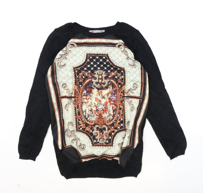 madam Womens Black Round Neck Polyester Pullover Jumper Size M