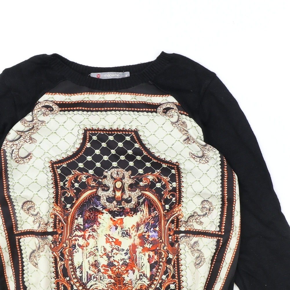 madam Womens Black Round Neck Polyester Pullover Jumper Size M
