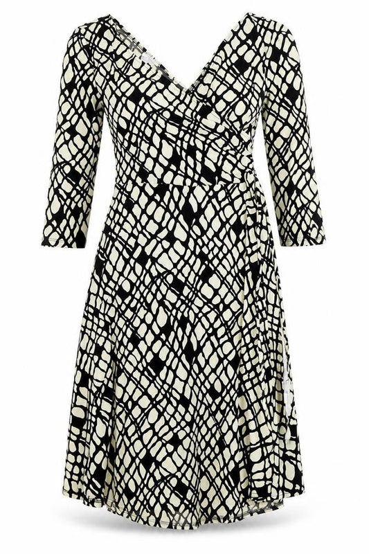 London Times Womens Beige Geometric Polyester Fit & Flare Size 10 V-Neck Pullover