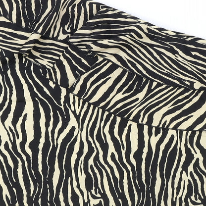 Boohoo Womens Beige Animal Print Polyester Basic Blouse Size 10 One Shoulder - Zebra Pattern