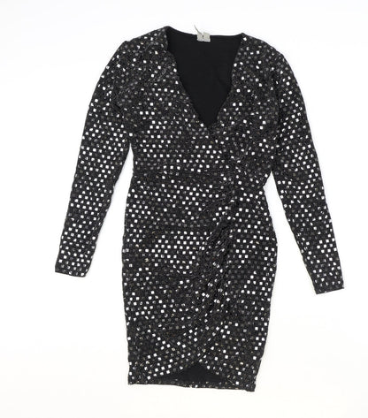 ASOS Womens Black Polyester Pencil Dress Size 6 V-Neck Pullover
