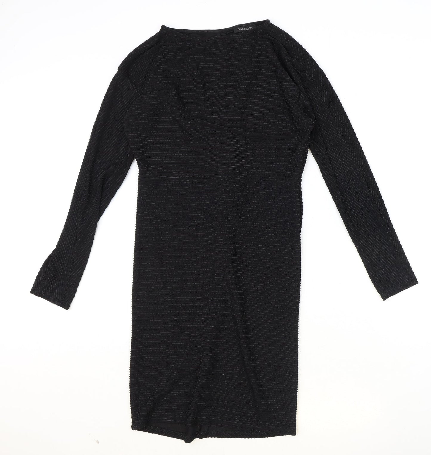 NEXT Womens Black Striped Polyester Shift Size 10 Boat Neck Pullover