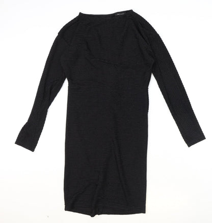 NEXT Womens Black Striped Polyester Shift Size 10 Boat Neck Pullover