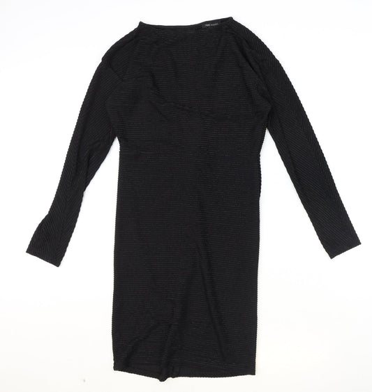 NEXT Womens Black Striped Polyester Shift Size 10 Boat Neck Pullover