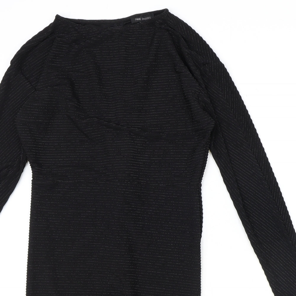 NEXT Womens Black Striped Polyester Shift Size 10 Boat Neck Pullover