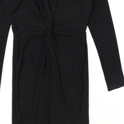 NEXT Womens Black Striped Polyester Shift Size 10 Boat Neck Pullover