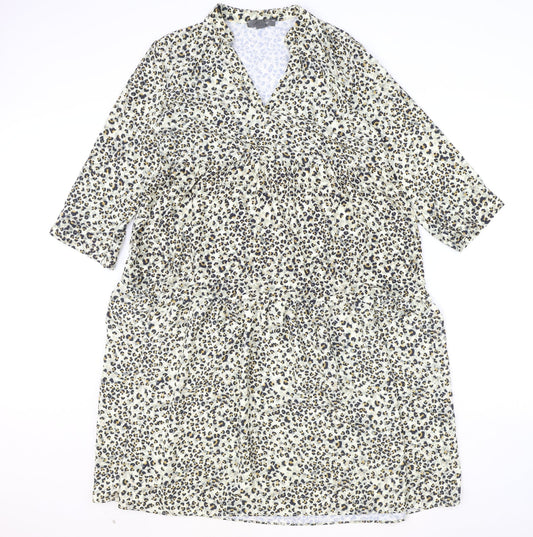 Primark Womens Brown Animal Print Polyester A-Line Size 10 V-Neck Pullover - Leopard Pattern