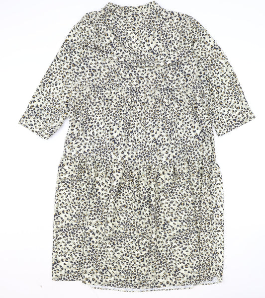 Primark Womens Brown Animal Print Polyester A-Line Size 10 V-Neck Pullover - Leopard Pattern