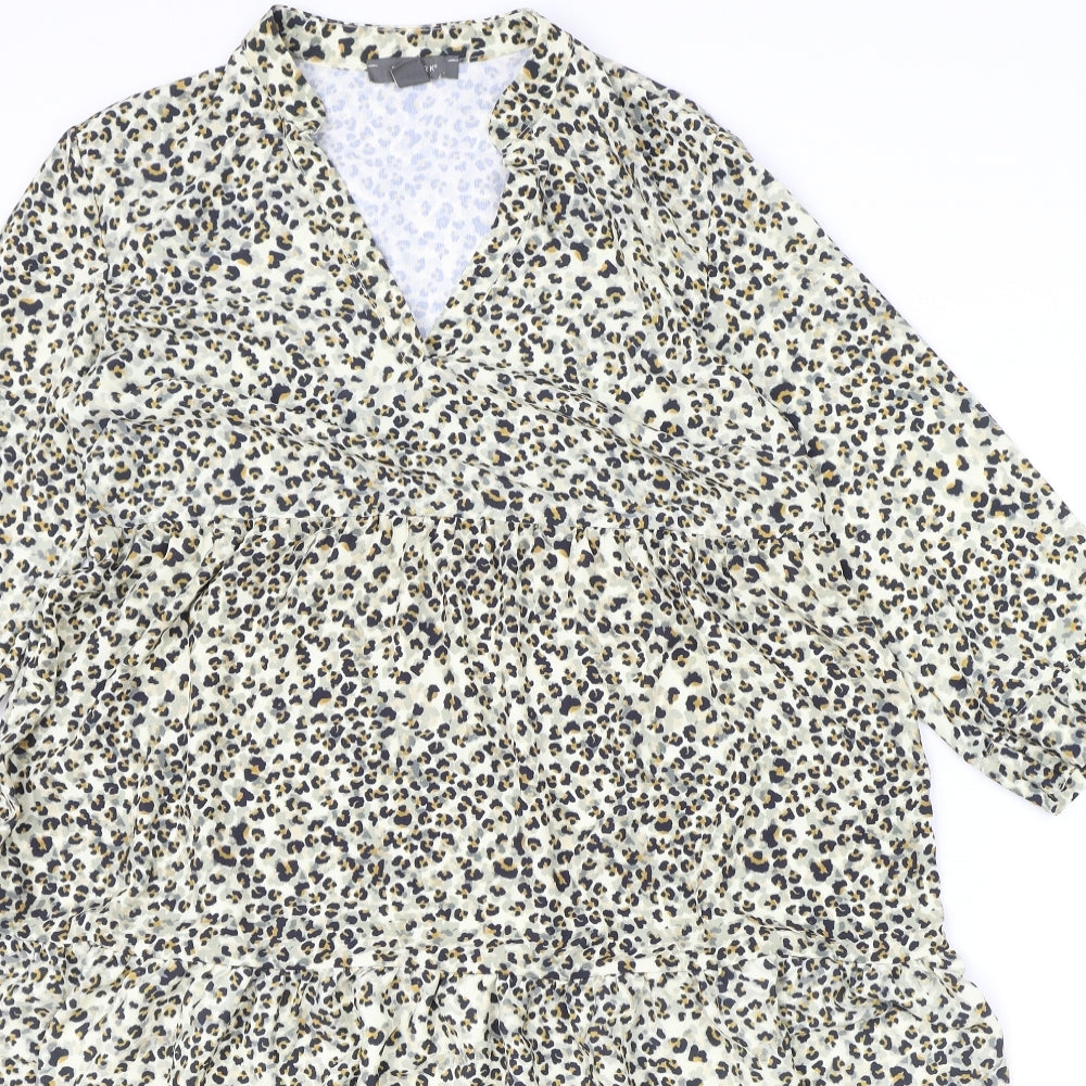 Primark Womens Brown Animal Print Polyester A-Line Size 10 V-Neck Pullover - Leopard Pattern