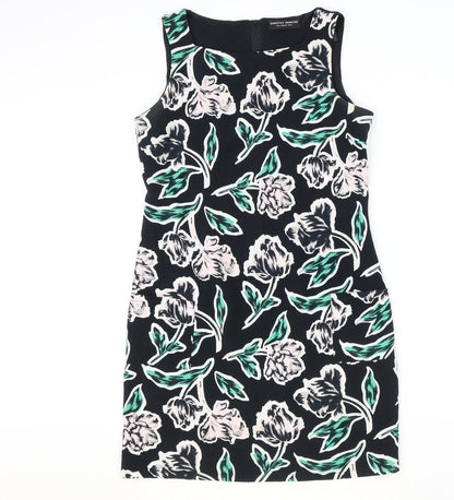 Dorothy Perkins Womens Black Floral Polyester Pencil Dress Size 12 Round Neck Zip