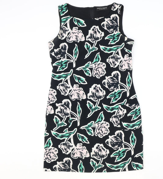 Dorothy Perkins Womens Black Floral Polyester Pencil Dress Size 12 Round Neck Zip