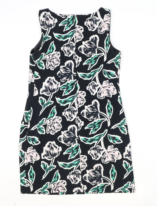 Dorothy Perkins Womens Black Floral Polyester Pencil Dress Size 12 Round Neck Zip