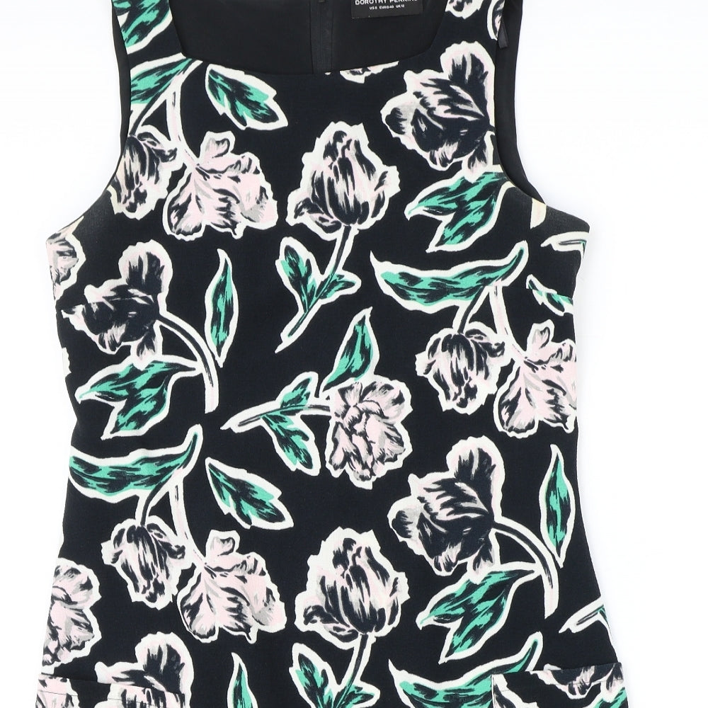 Dorothy Perkins Womens Black Floral Polyester Pencil Dress Size 12 Round Neck Zip
