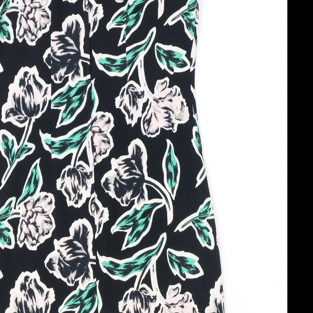 Dorothy Perkins Womens Black Floral Polyester Pencil Dress Size 12 Round Neck Zip
