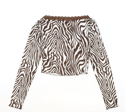 SheIn Womens Brown Animal Print Polyester Cropped Blouse Size S Square Neck - Tiger Print Lace Detail