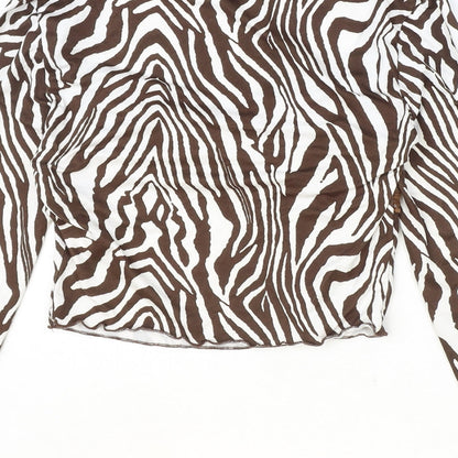 SheIn Womens Brown Animal Print Polyester Cropped Blouse Size S Square Neck - Tiger Print Lace Detail
