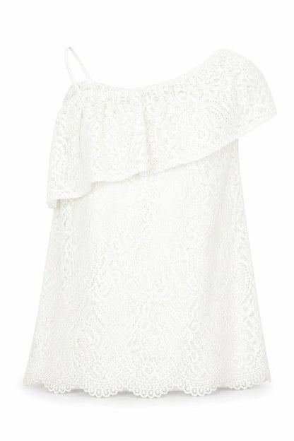 Front view of River Island girls’ ivory polyester basic blouse, size 11-12, years off the shoulder pullover