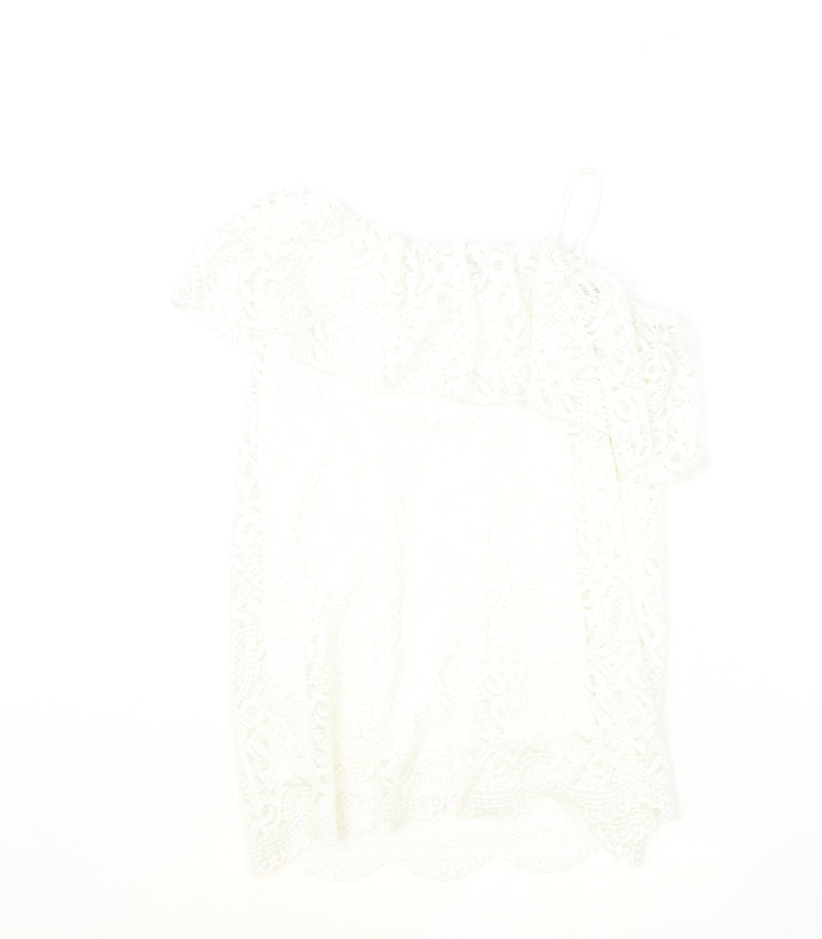 Back view of River Island girls’ ivory polyester basic blouse, size 11-12, years off the shoulder pullover