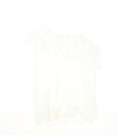 Back view of River Island girls’ ivory polyester basic blouse, size 11-12, years off the shoulder pullover