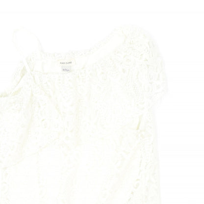 Close-up detail of River Island girls’ ivory polyester basic blouse, size 11-12, years off the shoulder pullover