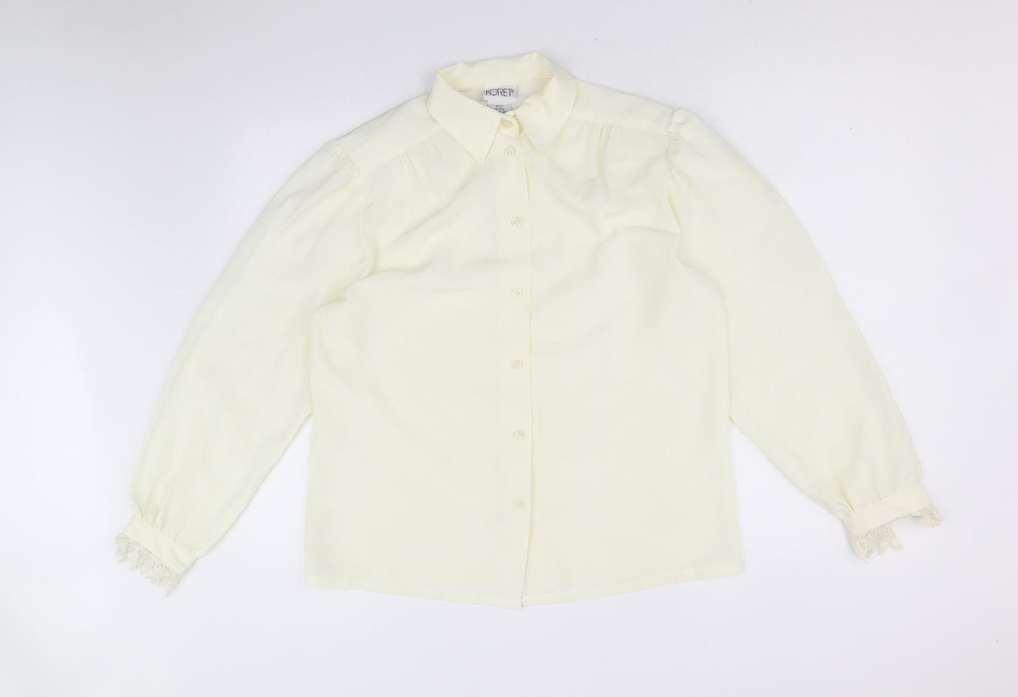 Koret Womens Ivory Polyester Basic Button-Up Size 8 Collared