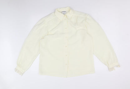 Koret Womens Ivory Polyester Basic Button-Up Size 8 Collared