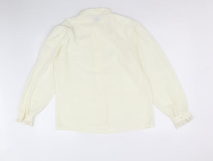 Koret Womens Ivory Polyester Basic Button-Up Size 8 Collared