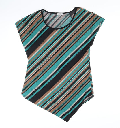 Rue Jiya Womens Multicoloured Striped Viscose Basic T-Shirt Size XL Scoop Neck