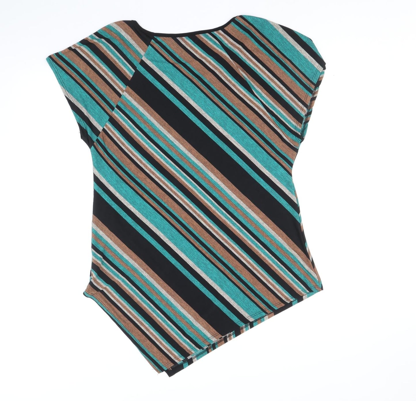 Rue Jiya Womens Multicoloured Striped Viscose Basic T-Shirt Size XL Scoop Neck