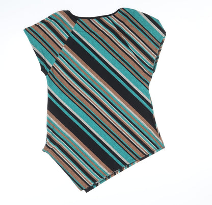 Rue Jiya Womens Multicoloured Striped Viscose Basic T-Shirt Size XL Scoop Neck