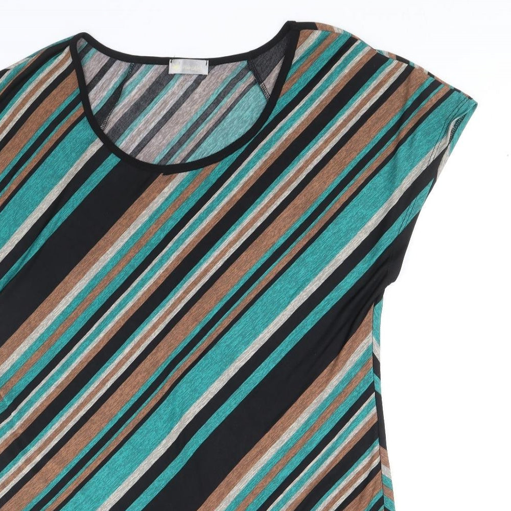 Rue Jiya Womens Multicoloured Striped Viscose Basic T-Shirt Size XL Scoop Neck