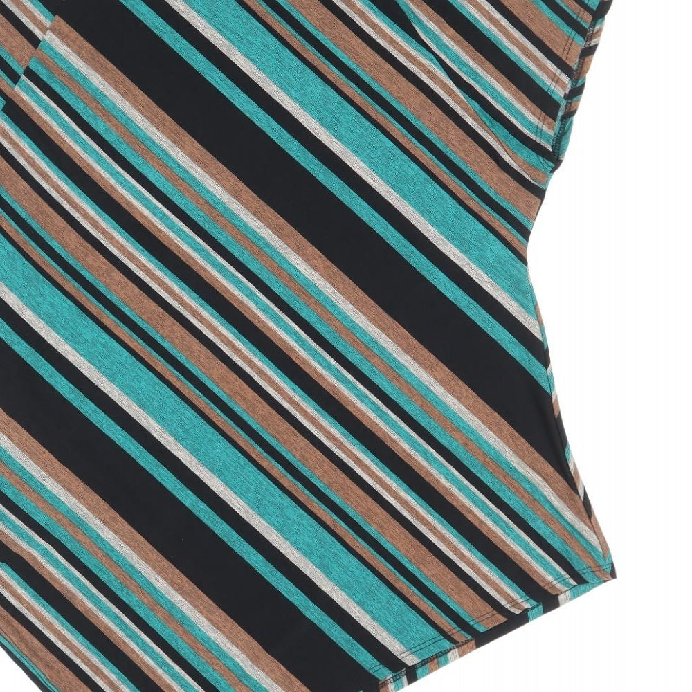 Rue Jiya Womens Multicoloured Striped Viscose Basic T-Shirt Size XL Scoop Neck