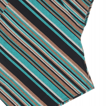 Rue Jiya Womens Multicoloured Striped Viscose Basic T-Shirt Size XL Scoop Neck