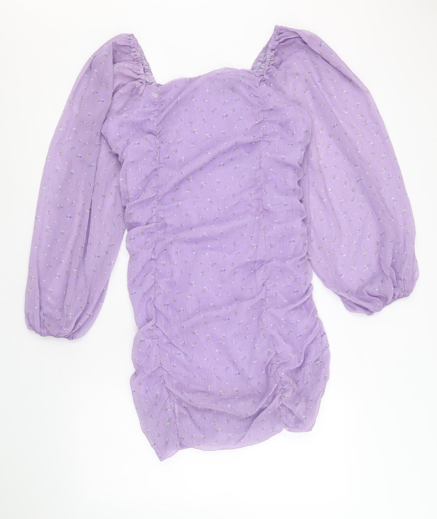 Boohoo Womens Purple Geometric Polyester Bodycon Size 12 Square Neck Pullover